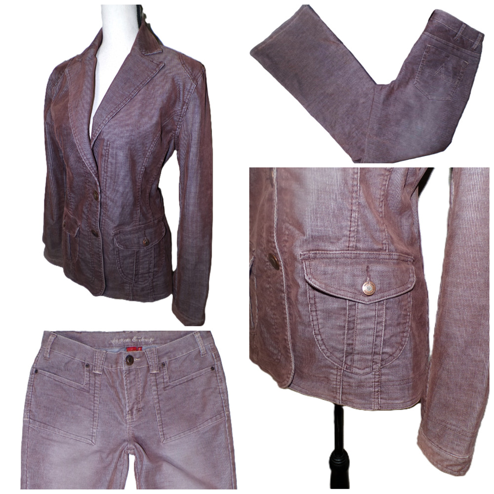 Y2k Blazer L Flare Pants 32x33 Burgundy Corduroy Grunge Boho American Exchange